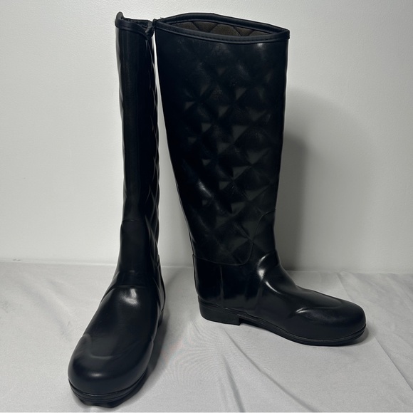 Hunter Quilted Rubber Tall Rain Boots Black Women’s Size 6 Waterproof - Picture 10 of 12